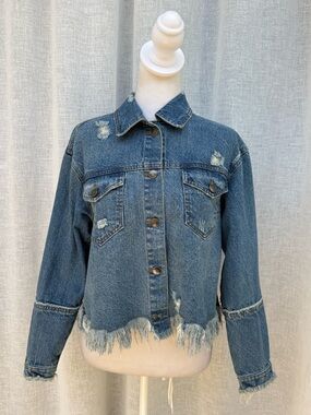 For the Republic denim jacket undone hem